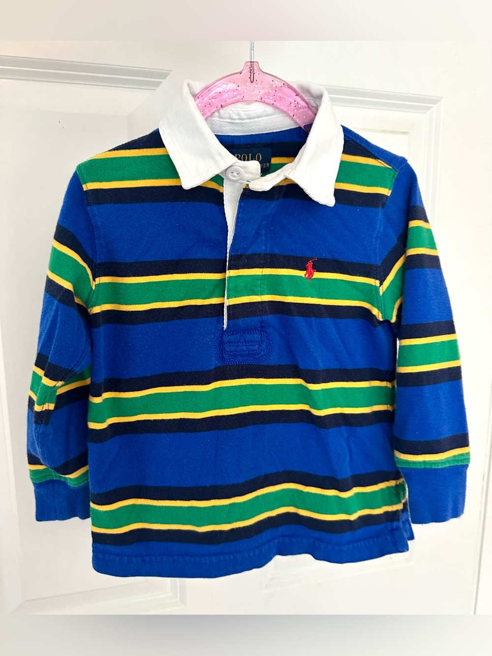 Polo Ralph Lauren Toddler 2T Long Sleeve Rugby Shirt Blue Green Striped